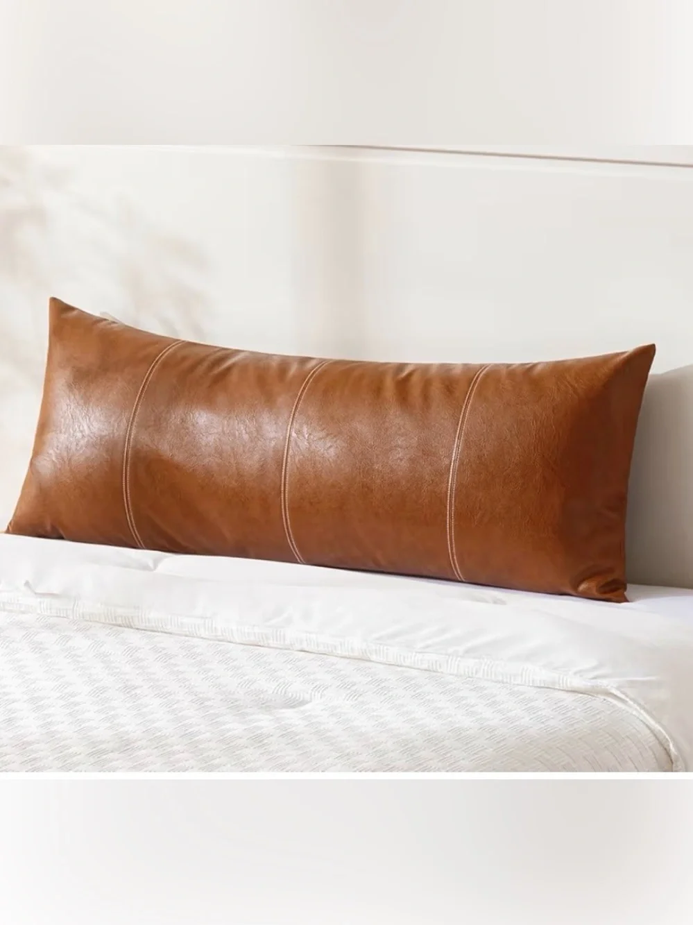 Brown  Long Lumbar Faux Leather Body Decorative Throw Pillow Cover 21x54 Inch